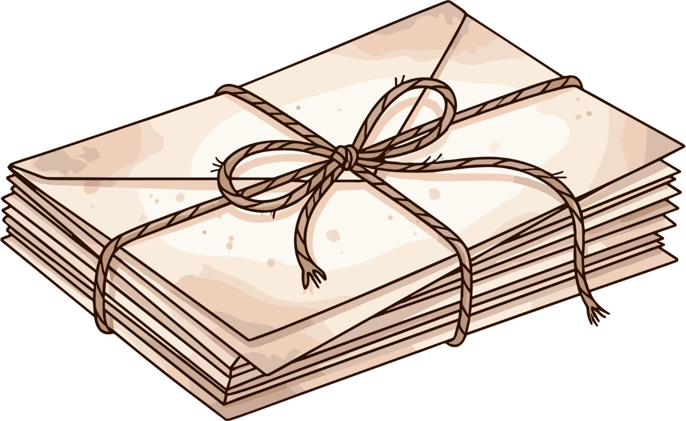 A bundle of old letters tied with string
