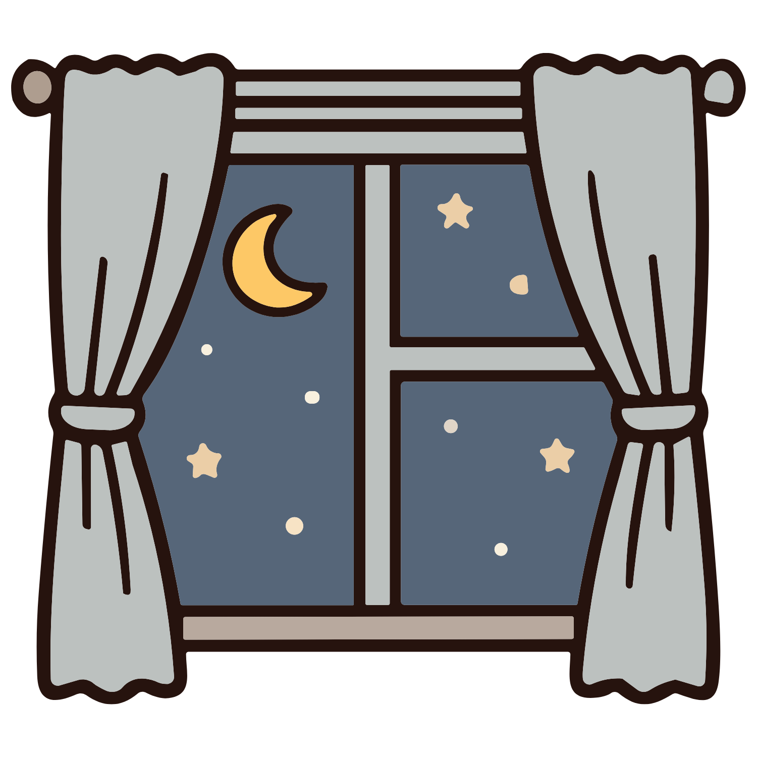 Night window with moon and stars